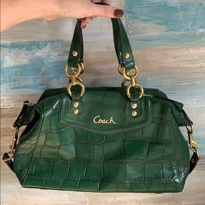 Coach Ashley Green Croc Embossed Leather Satchel